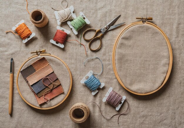 przybory hafciarskie na stole